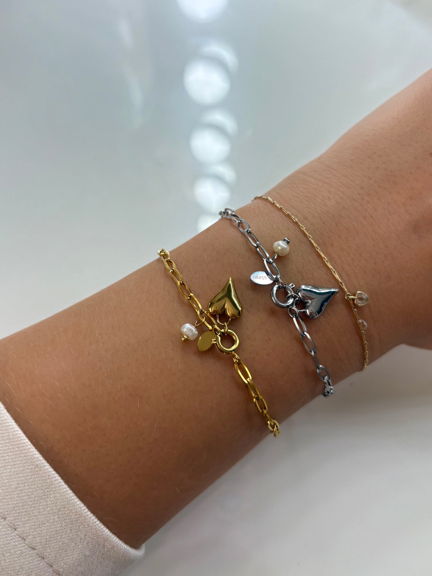 'Amour' Paperclip Chain Bracelet - Silver