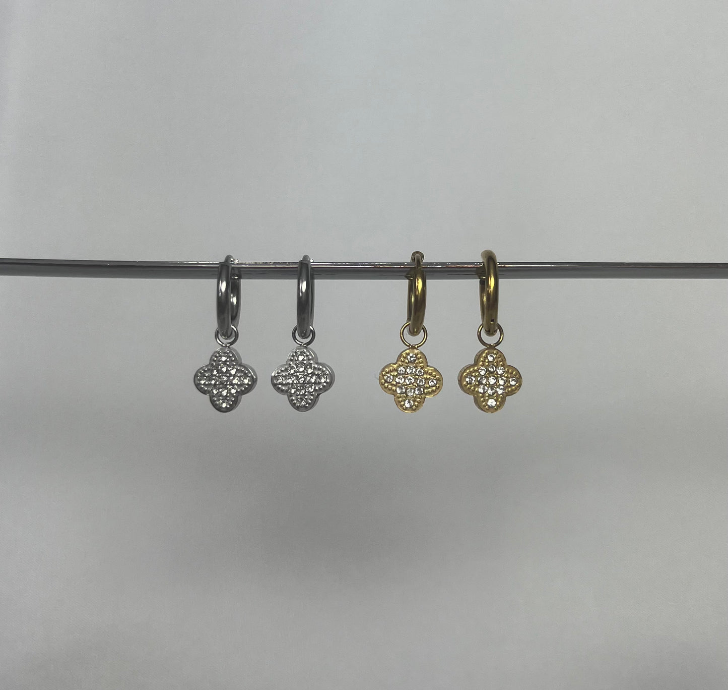 'Lucky' Zircon Clover Huggie Hoops - Silver/Gold