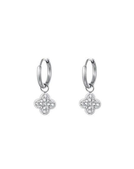 'Lucky' Zircon Clover Huggie Hoops - Silver/Gold