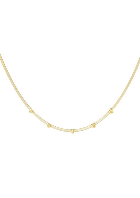 'String of Hearts' Herringbone Necklace - Gold