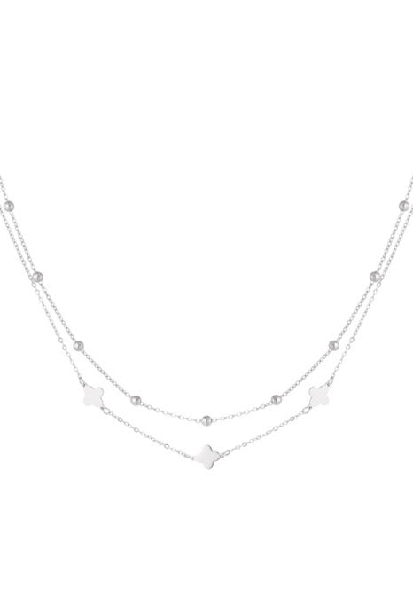 'Lumi' Double Layer Clover Necklace - Silver