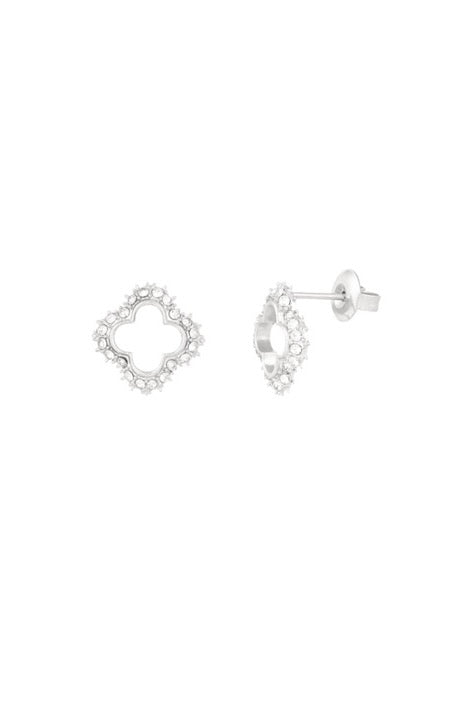 'Destiny' Rhinestone Detail Clover Studs - Silver