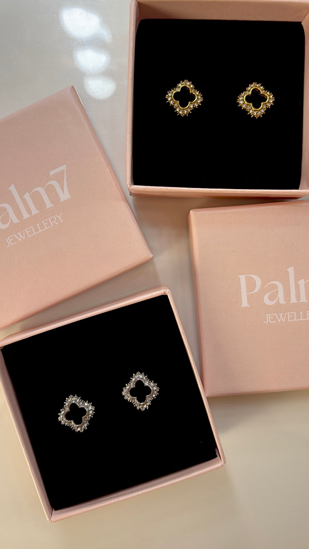 'Destiny' Rhinestone Detail Clover Studs - Silver