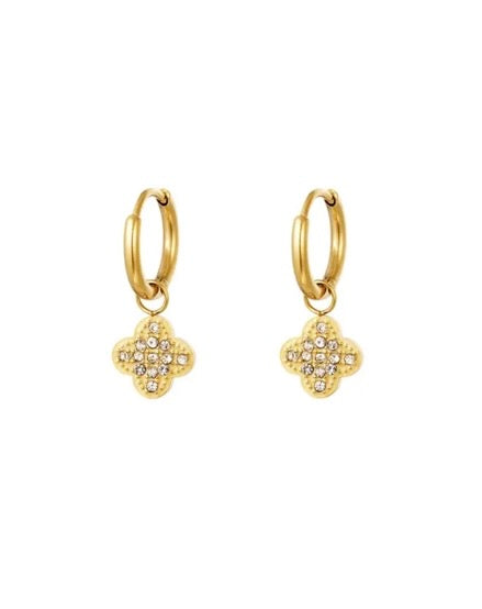 'Lucky' Zircon Clover Huggie Hoops - Silver/Gold