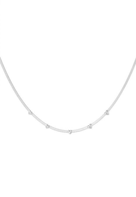 'String of Hearts' Herringbone Necklace - Silver